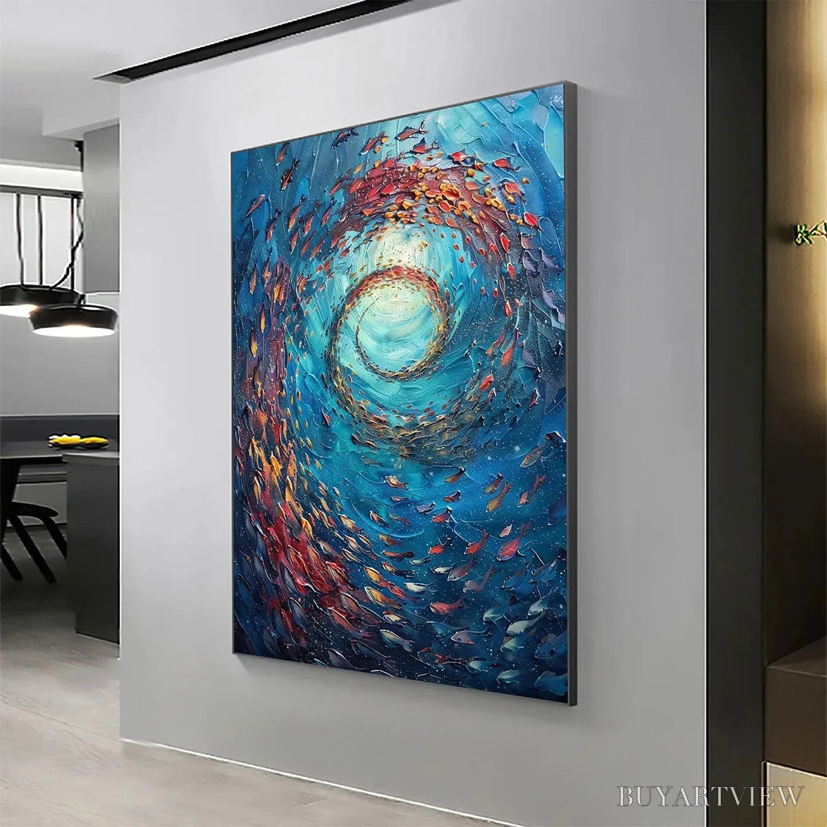 BUYARTVIEW Oceanic Vortex – Vertical Fish Painting, Impasto - image 2