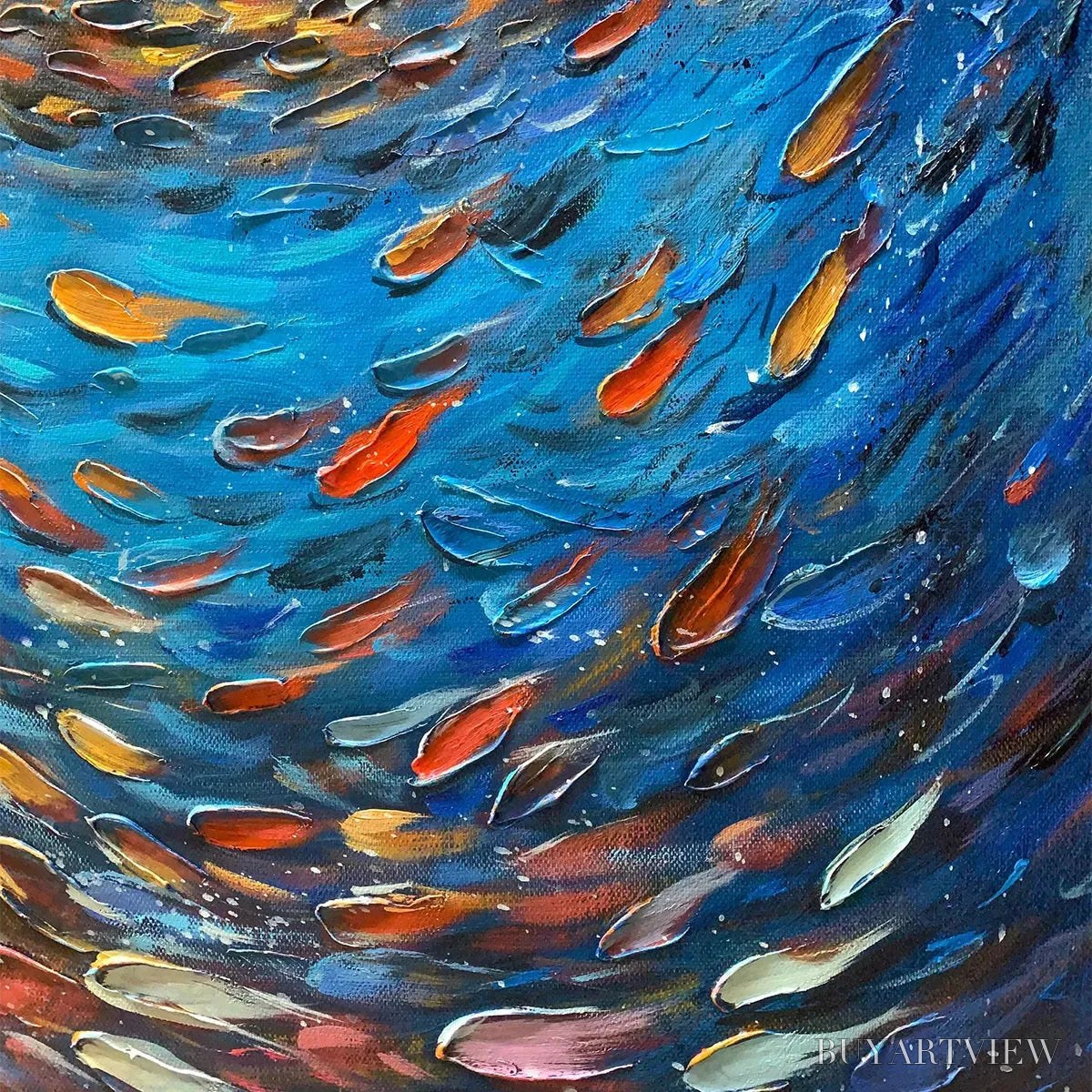 BUYARTVIEW Oceanic Vortex – Vertical Fish Painting, Impasto - image 3