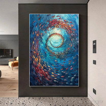 BUYARTVIEW Oceanic Vortex – Vertical Fish Painting, Impasto - image 4
