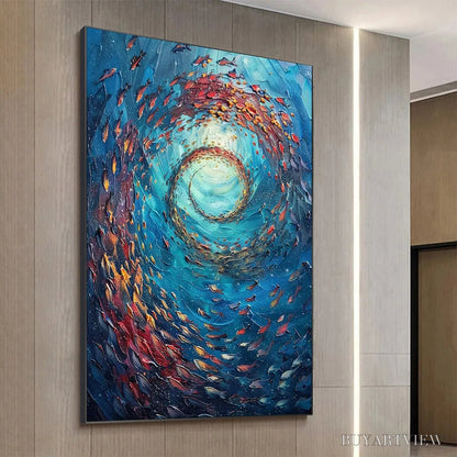 BUYARTVIEW Oceanic Vortex – Vertical Fish Painting, Impasto - image 5
