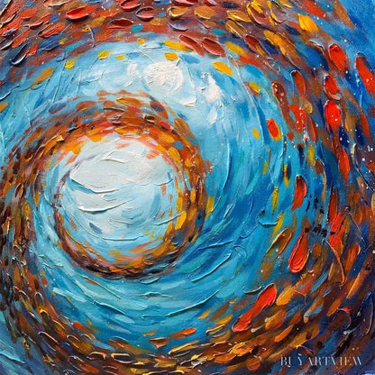 BUYARTVIEW Oceanic Vortex – Vertical Fish Painting, Impasto - image 6