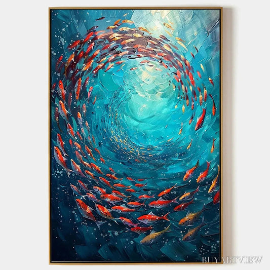 BUYARTVIEW Coral Swirl – Vertical Fish Painting, Colorful, Ocean - image 1