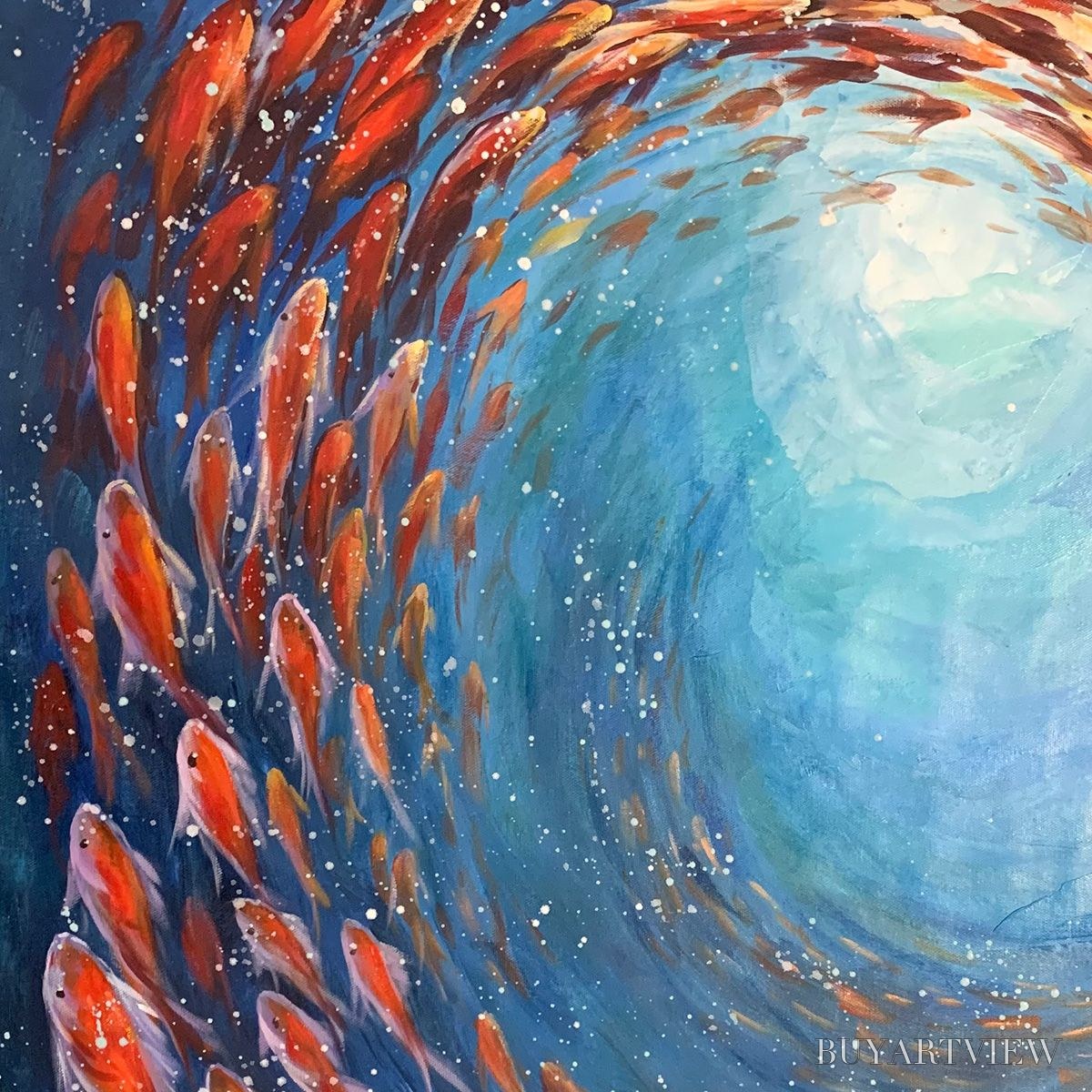 BUYARTVIEW Coral Swirl – Vertical Fish Painting, Colorful, Ocean - image 3