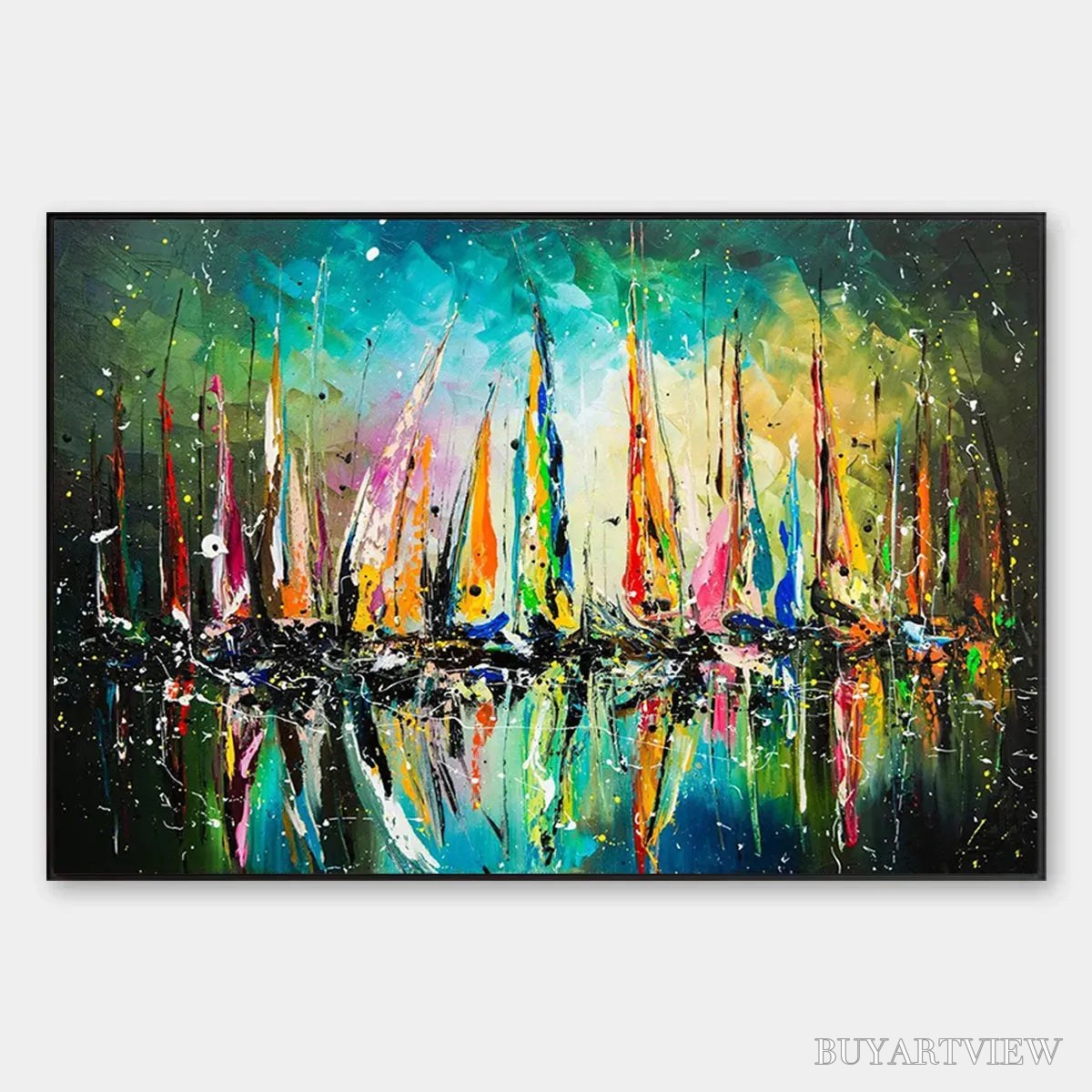 BUYARTVIEW Vivid Regatta – Panoramic Sailboat Painting - image 1