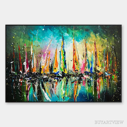 BUYARTVIEW Vivid Regatta – Panoramic Sailboat Painting - image 1