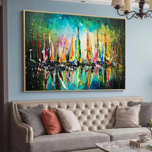 BUYARTVIEW Vivid Regatta – Panoramic Sailboat Painting - image 2