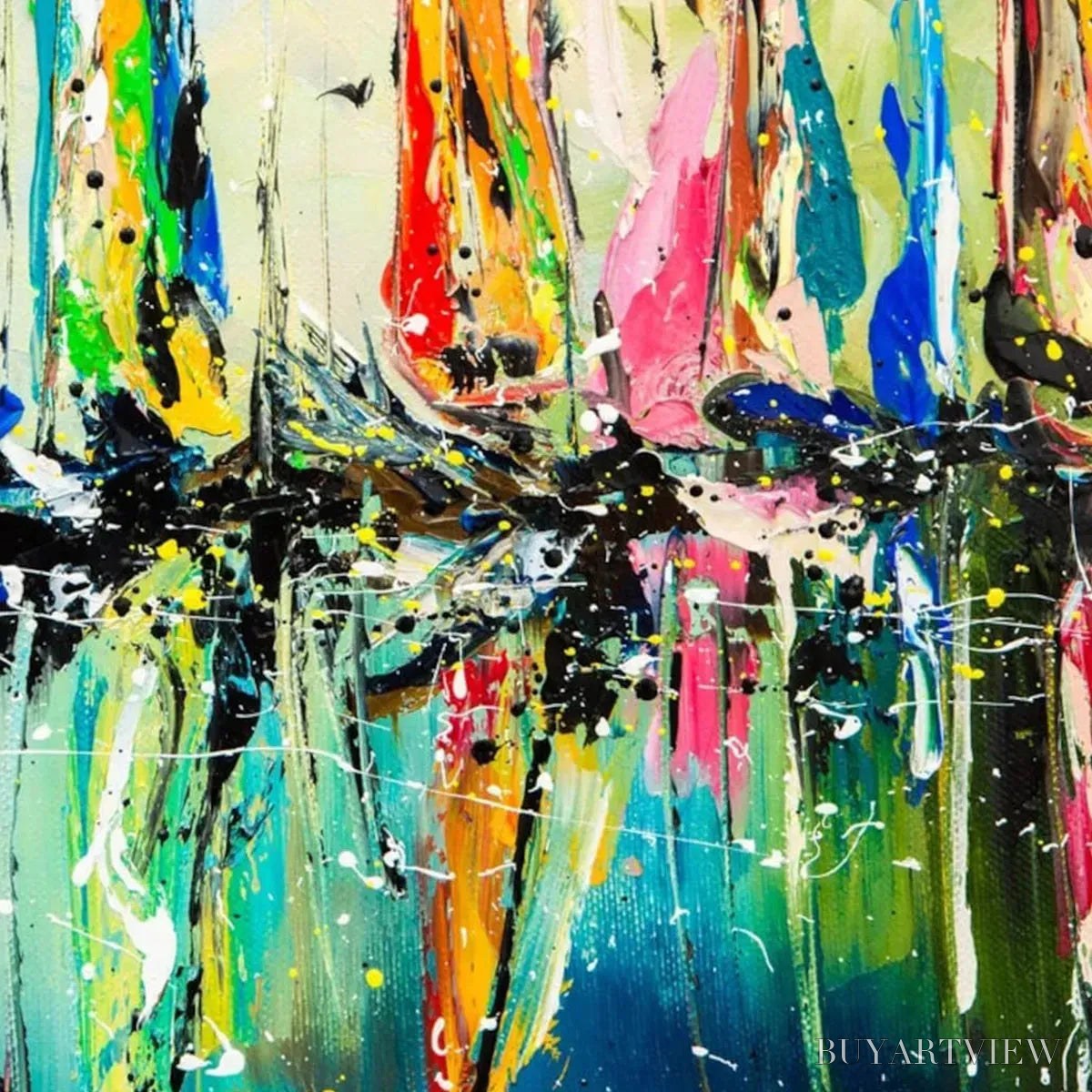 BUYARTVIEW Vivid Regatta – Panoramic Sailboat Painting - image 3
