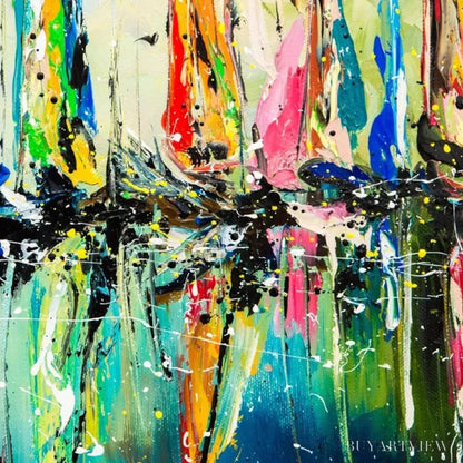 BUYARTVIEW Vivid Regatta – Panoramic Sailboat Painting - image 3