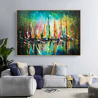 BUYARTVIEW Vivid Regatta – Panoramic Sailboat Painting - image 4