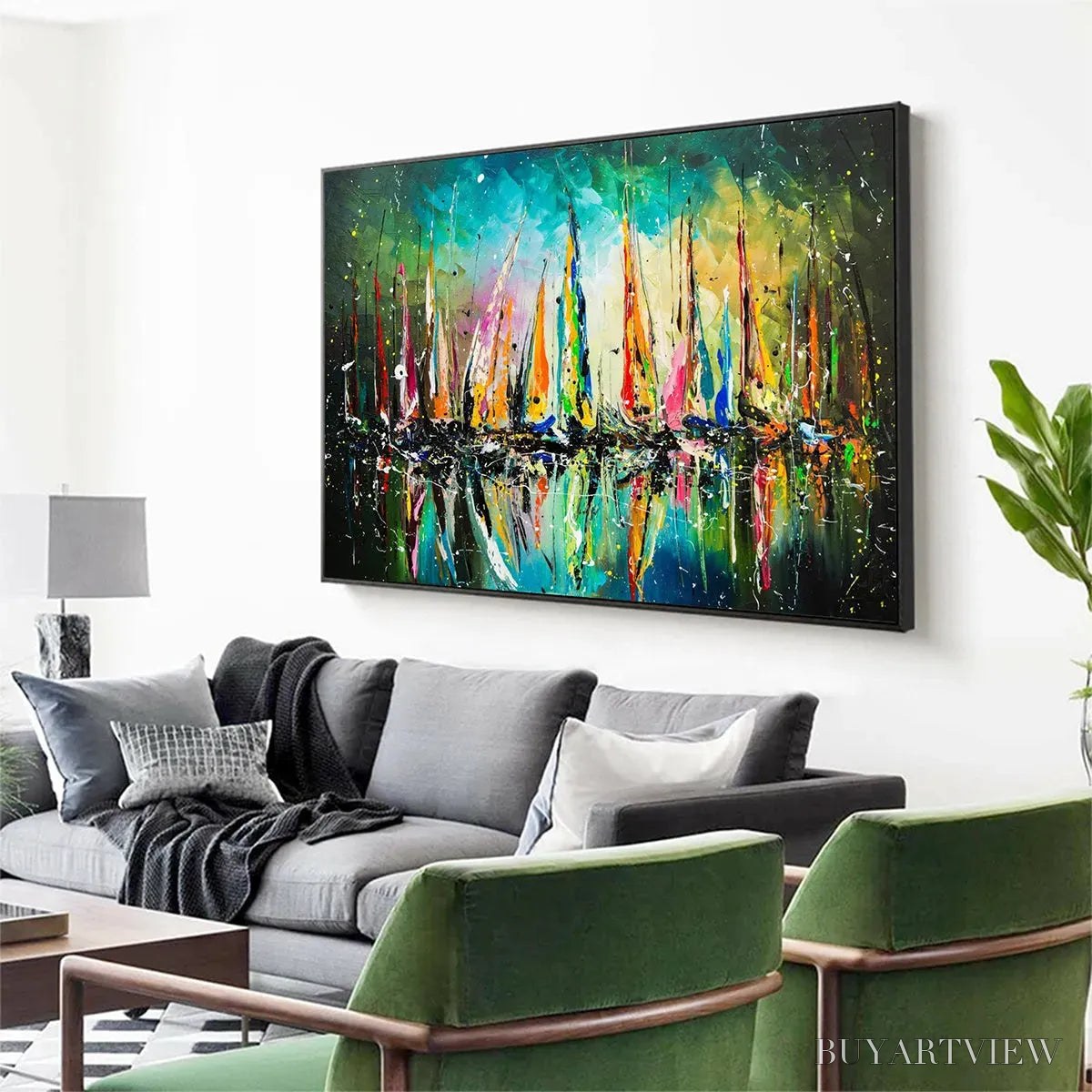 BUYARTVIEW Vivid Regatta – Panoramic Sailboat Painting - image 5