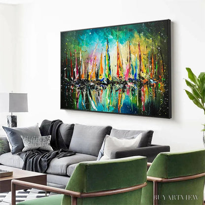 BUYARTVIEW Vivid Regatta – Panoramic Sailboat Painting - image 5