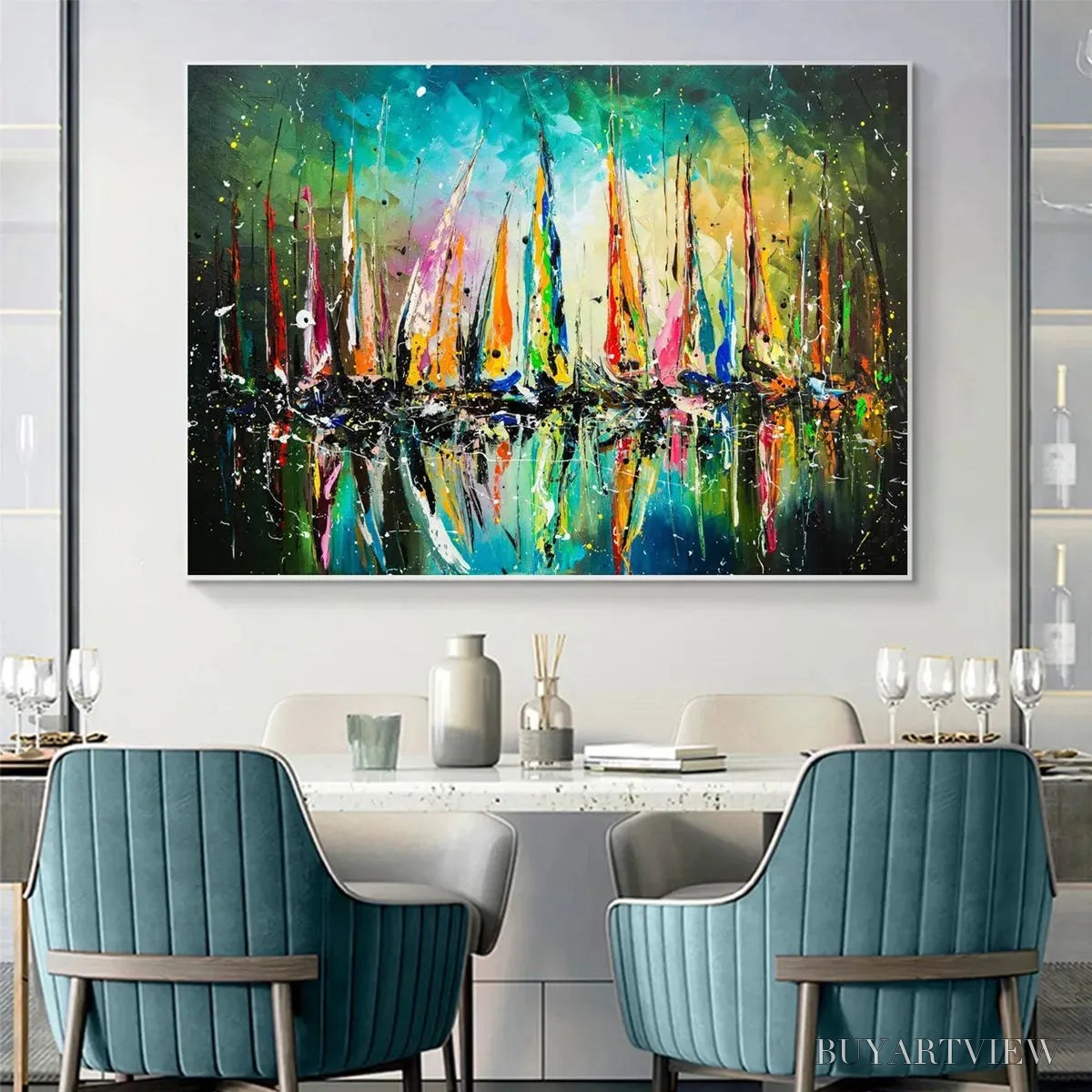 BUYARTVIEW Vivid Regatta – Panoramic Sailboat Painting - image 6