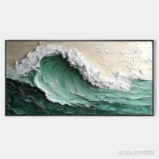 BUYARTVIEW Emerald Crest – Textured Green Wave Impasto Oil Painting - image 1