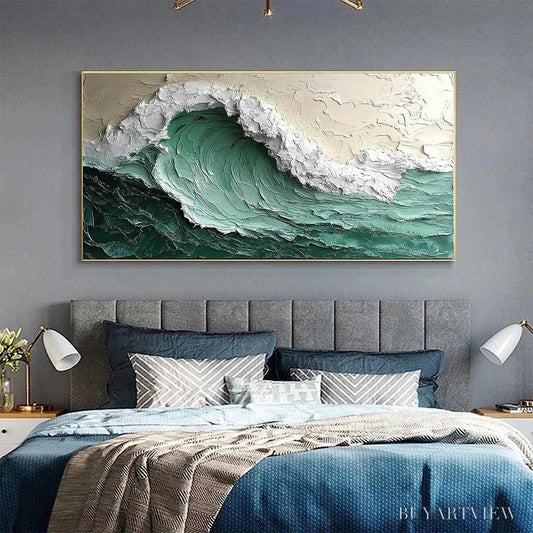 BUYARTVIEW Emerald Crest – Textured Green Wave Impasto Oil Painting - image 2