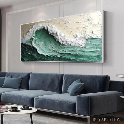 BUYARTVIEW Emerald Crest – Textured Green Wave Impasto Oil Painting - image 3