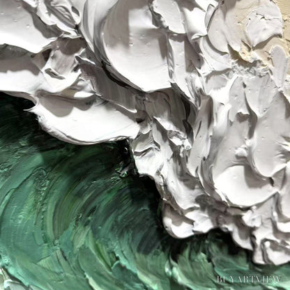 BUYARTVIEW Emerald Crest – Textured Green Wave Impasto Oil Painting - image 4
