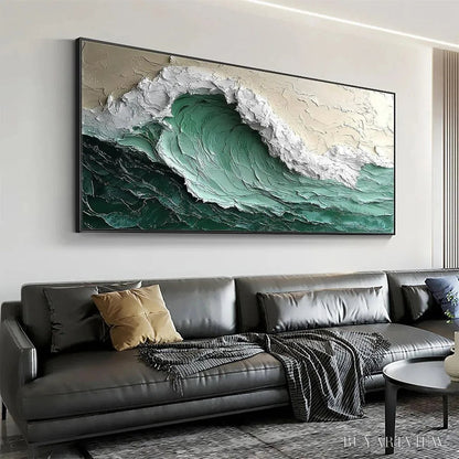 BUYARTVIEW Emerald Crest – Textured Green Wave Impasto Oil Painting - image 5