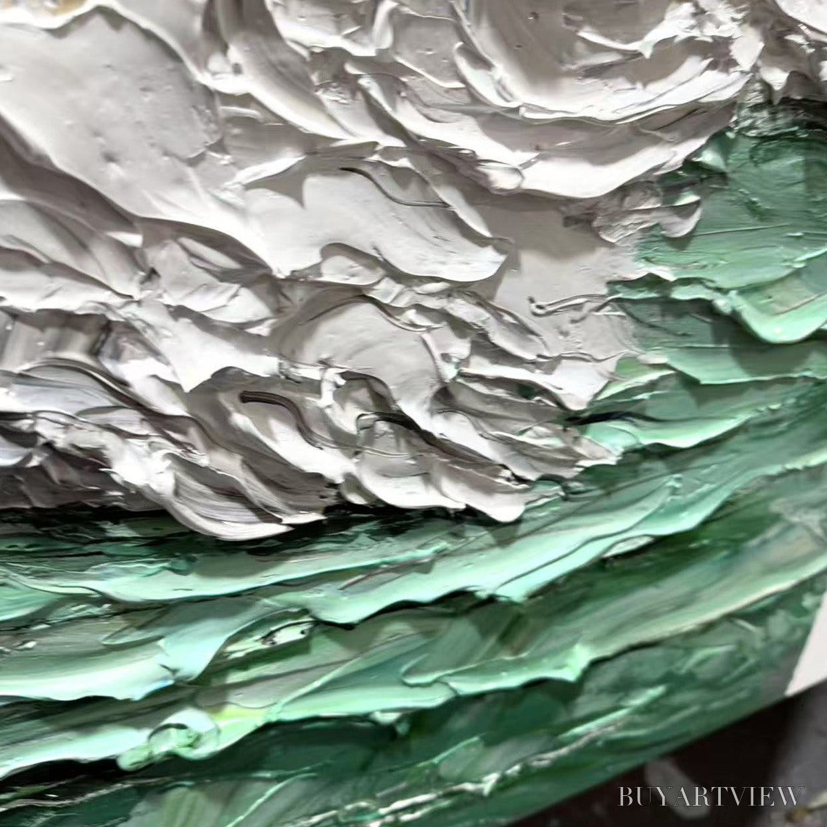 BUYARTVIEW Emerald Crest – Textured Green Wave Impasto Oil Painting - image 6