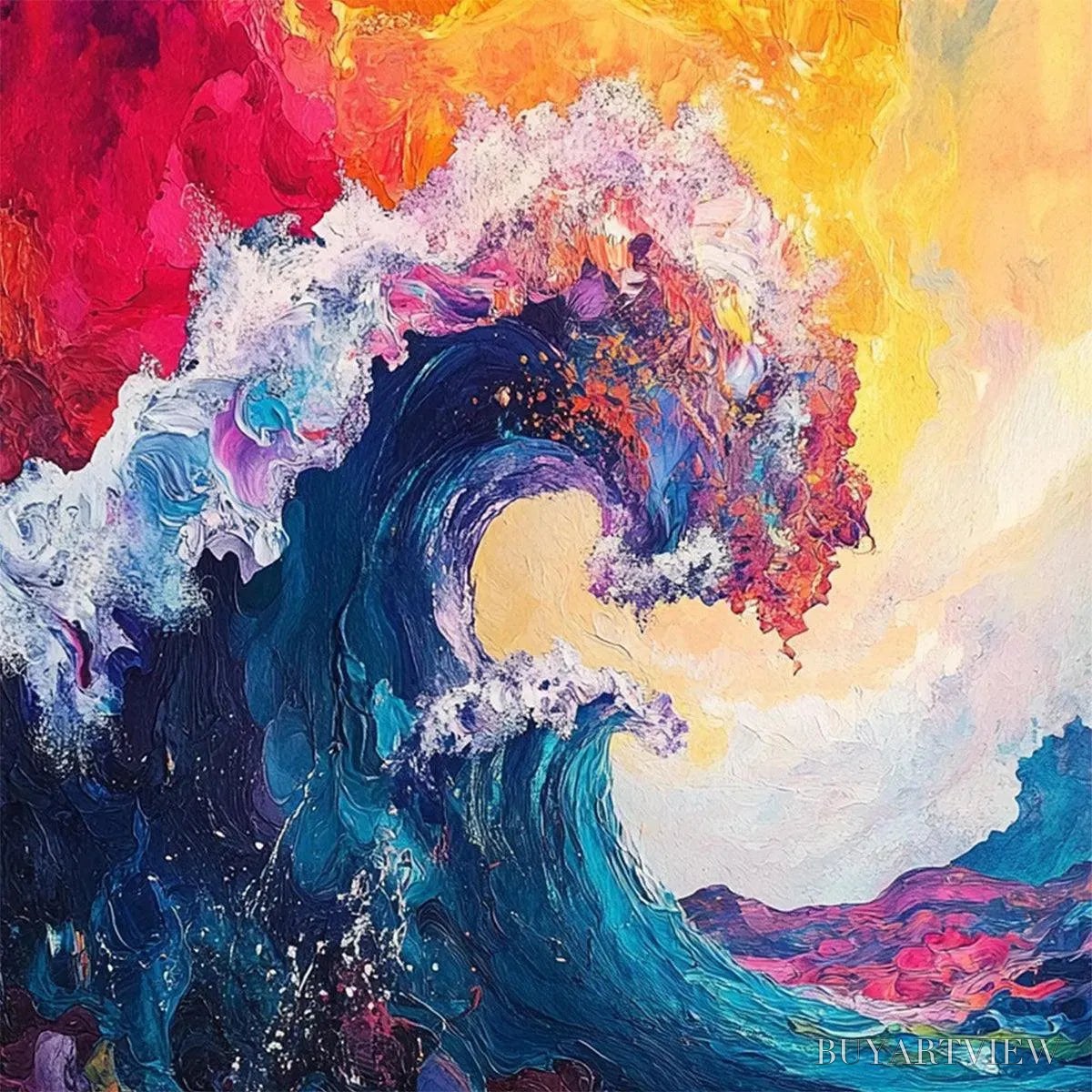 BUYARTVIEW Chromatic Crest – Colorful Abstract Wave Oil Painting - image 4