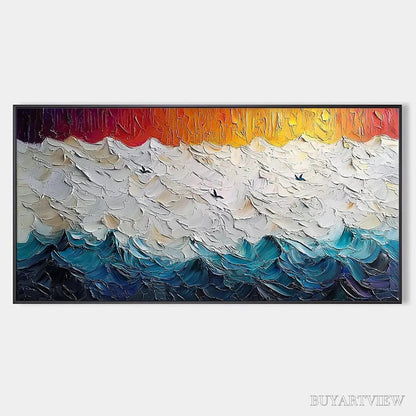 BUYARTVIEW Stormy Skies – Panoramic Ocean Painting, Impasto, Palette Knife - image 1