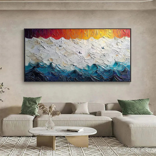 BUYARTVIEW Stormy Skies – Panoramic Ocean Painting, Impasto, Palette Knife - image 2