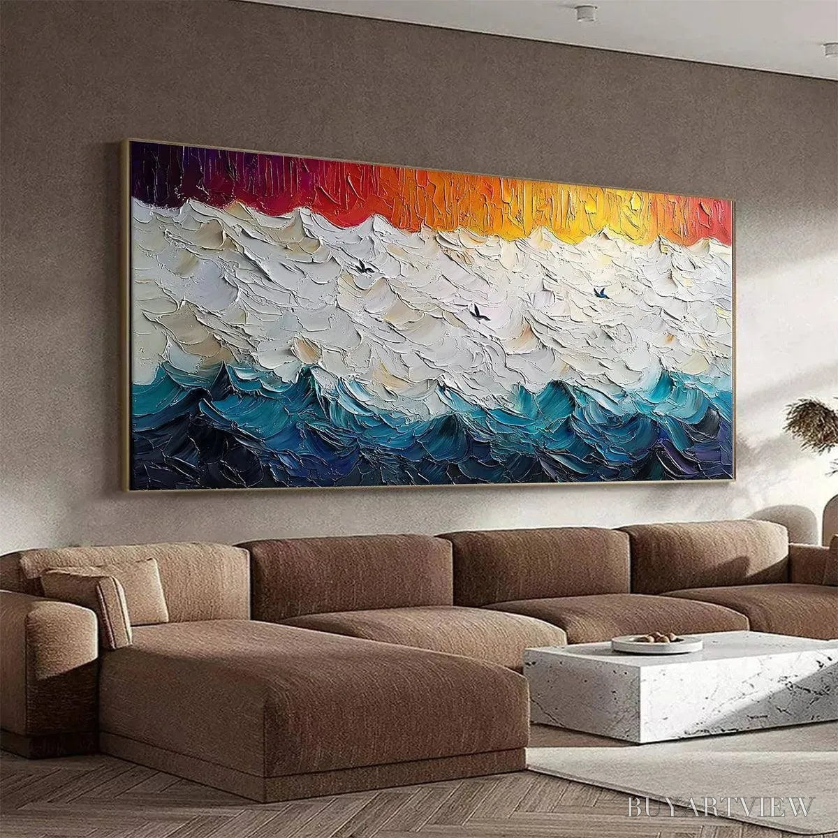 BUYARTVIEW Stormy Skies – Panoramic Ocean Painting, Impasto, Palette Knife - image 3