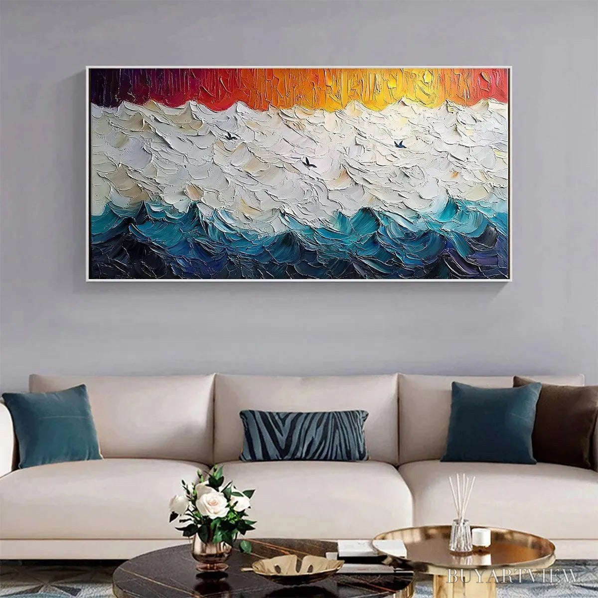 BUYARTVIEW Stormy Skies – Panoramic Ocean Painting, Impasto, Palette Knife - image 6