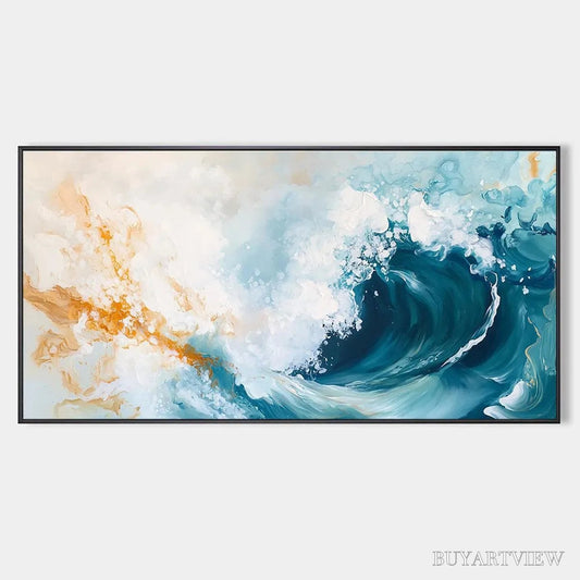 BUYARTVIEW Aquamarine Crest – Panoramic Abstract Ocean Wave Painting - image 1