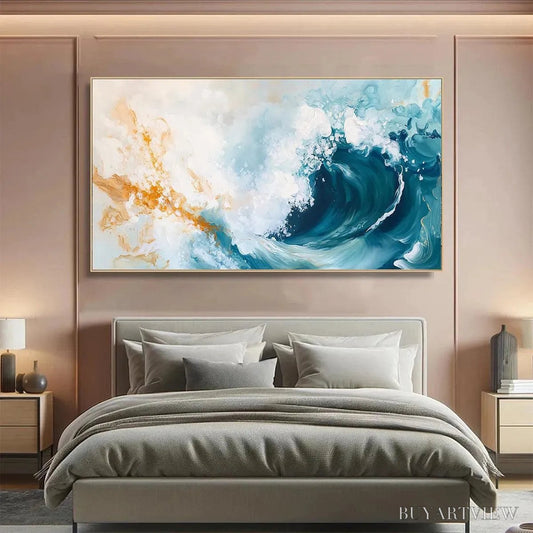 BUYARTVIEW Aquamarine Crest – Panoramic Abstract Ocean Wave Painting - image 2