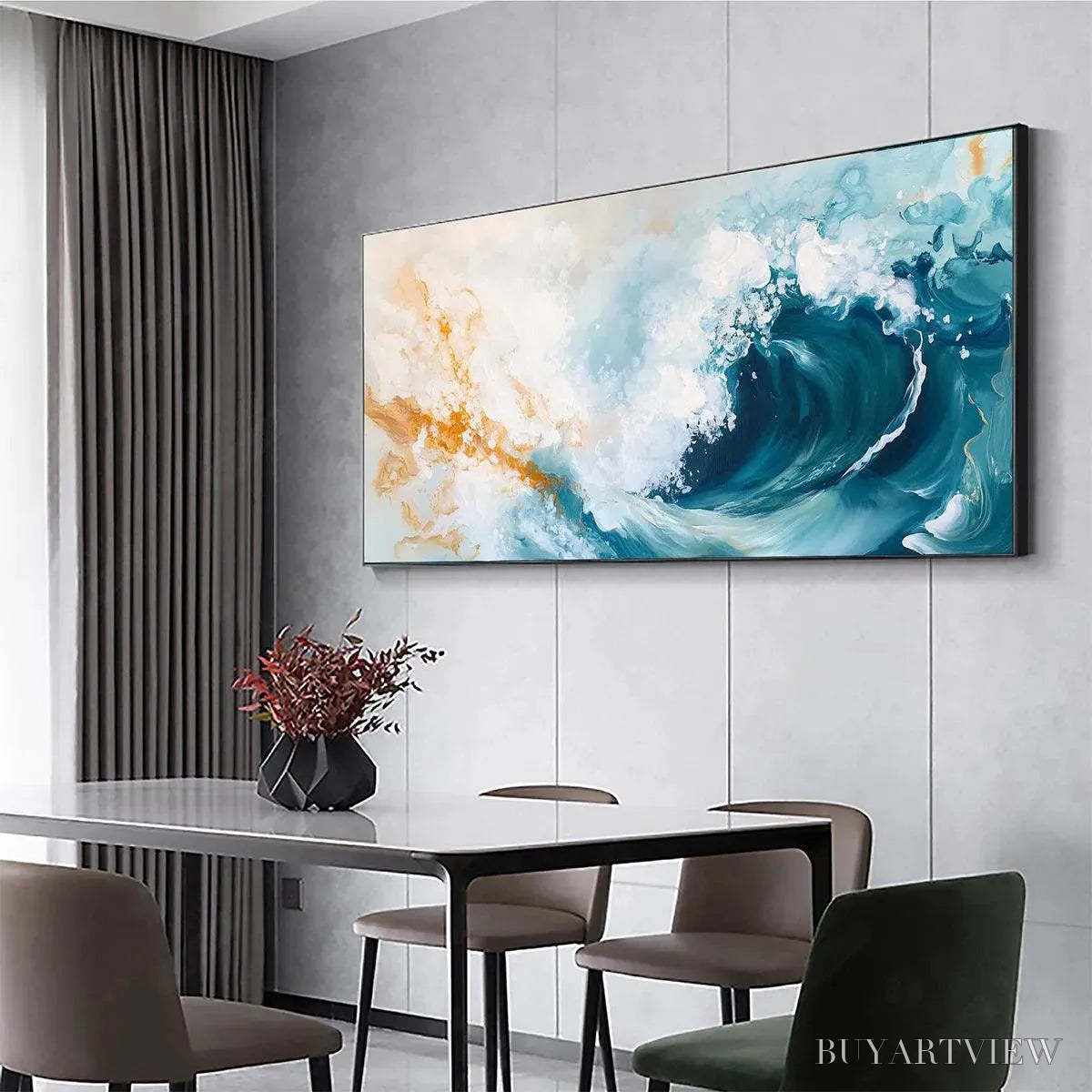 BUYARTVIEW Aquamarine Crest – Panoramic Abstract Ocean Wave Painting - image 3