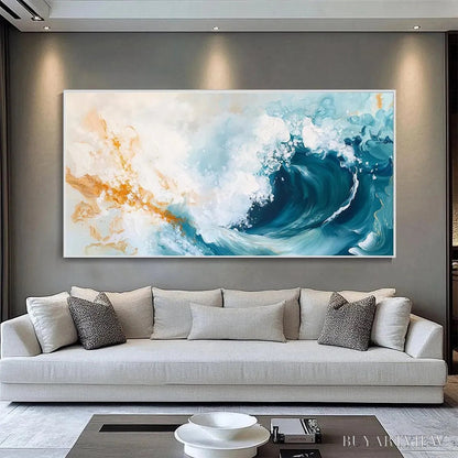 BUYARTVIEW Aquamarine Crest – Panoramic Abstract Ocean Wave Painting - image 5