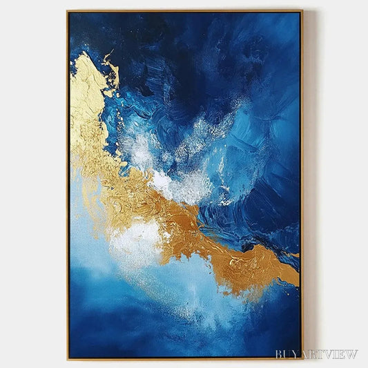 BUYARTVIEW Golden Tide – Vertical Abstract Painting, Blue, Gold - image 1