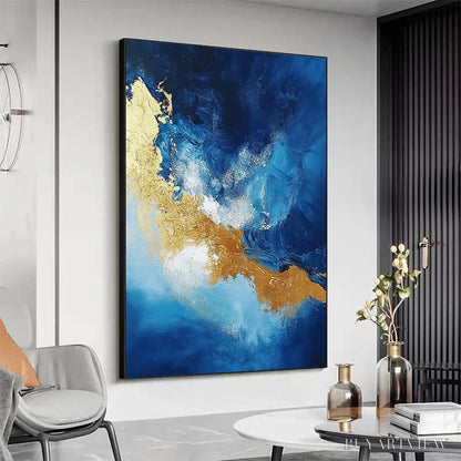 BUYARTVIEW Golden Tide – Vertical Abstract Painting, Blue, Gold - image 3