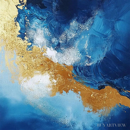 BUYARTVIEW Golden Tide – Vertical Abstract Painting, Blue, Gold - image 4