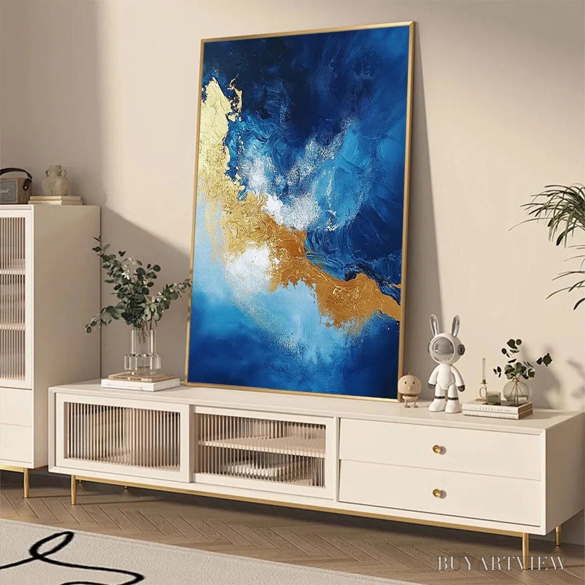 BUYARTVIEW Golden Tide – Vertical Abstract Painting, Blue, Gold - image 5