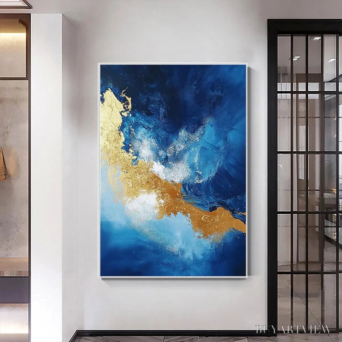 BUYARTVIEW Golden Tide – Vertical Abstract Painting, Blue, Gold - image 6