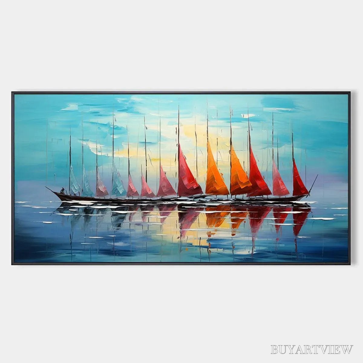 BUYARTVIEW Sailing Into Sunset – Panoramic Sailboat Painting - image 1