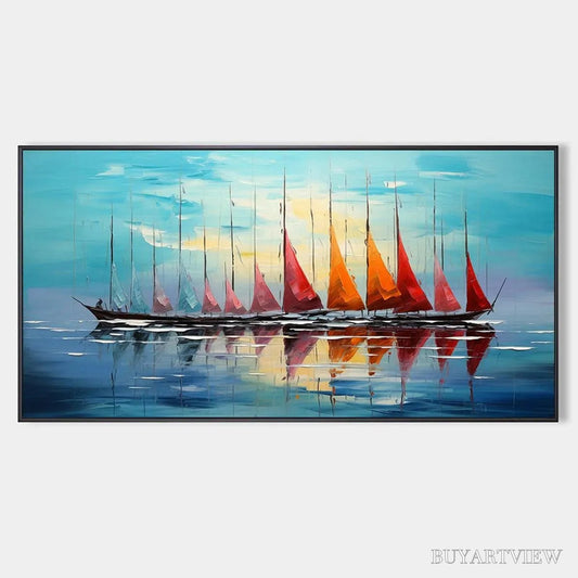 BUYARTVIEW Sailing Into Sunset – Panoramic Sailboat Painting - image 1