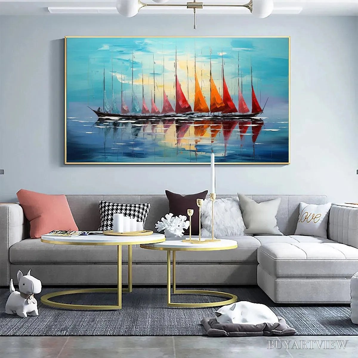 BUYARTVIEW Sailing Into Sunset – Panoramic Sailboat Painting - image 2