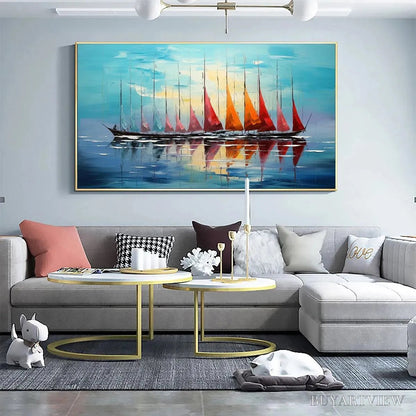 BUYARTVIEW Sailing Into Sunset – Panoramic Sailboat Painting - image 2