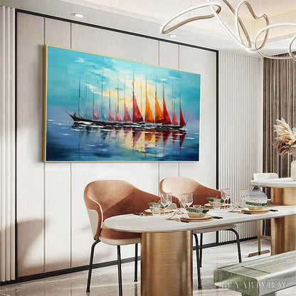 BUYARTVIEW Sailing Into Sunset – Panoramic Sailboat Painting - image 4
