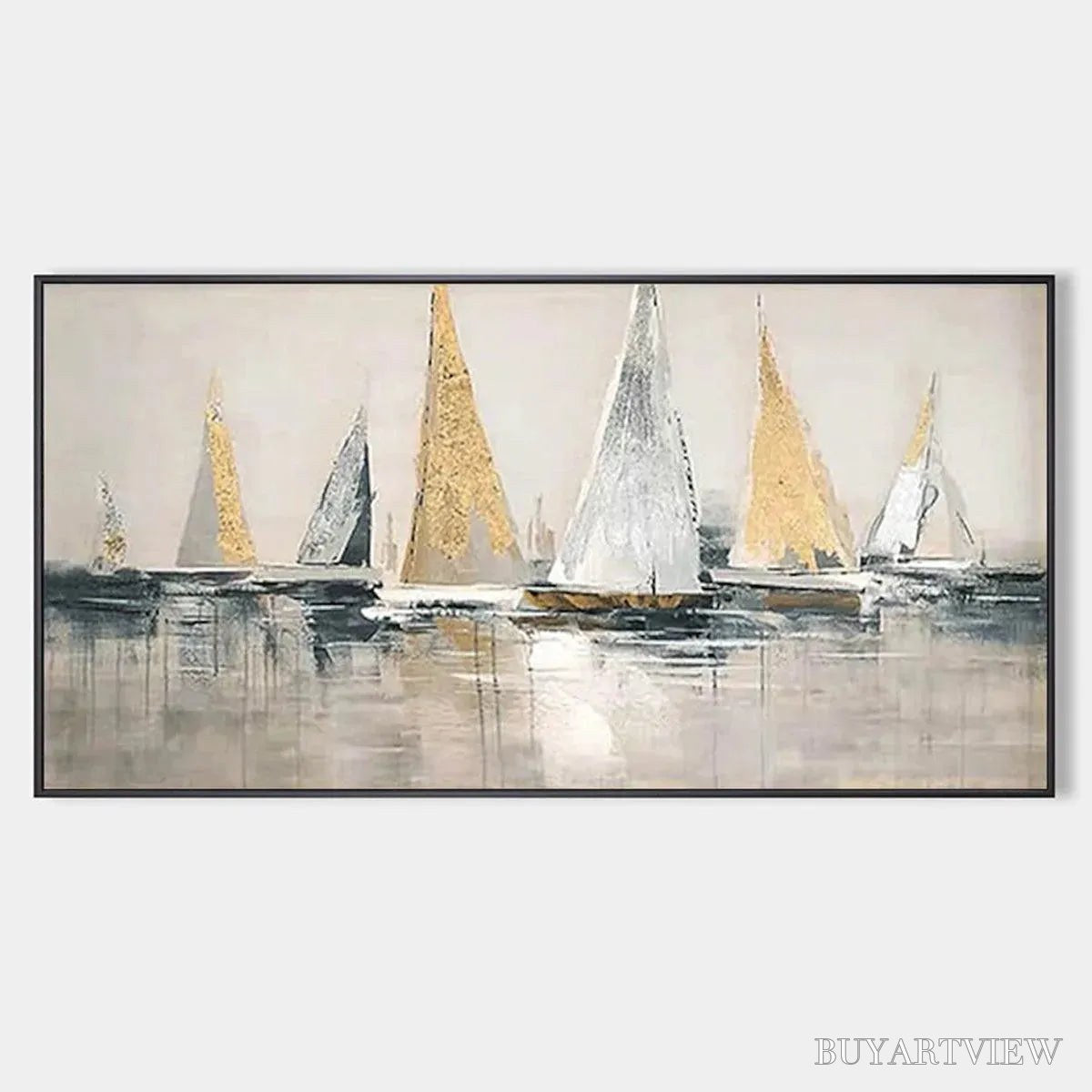 BUYARTVIEW Golden Regatta – Panoramic Sailboat Painting - image 1