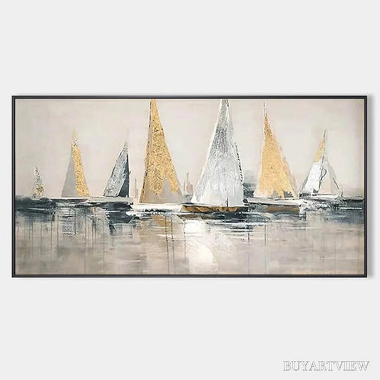 BUYARTVIEW Golden Regatta – Panoramic Sailboat Painting - image 1