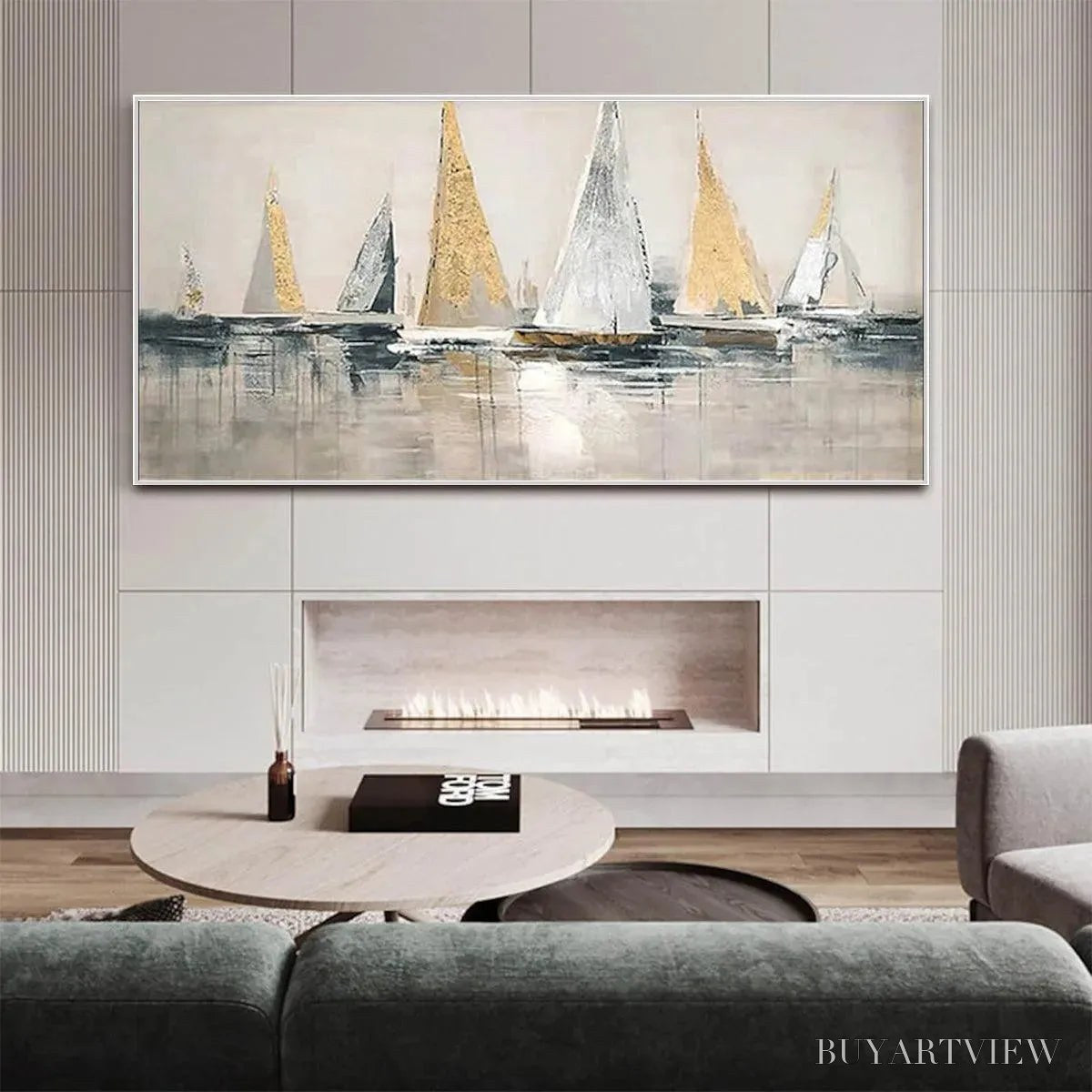 BUYARTVIEW Golden Regatta – Panoramic Sailboat Painting - image 2