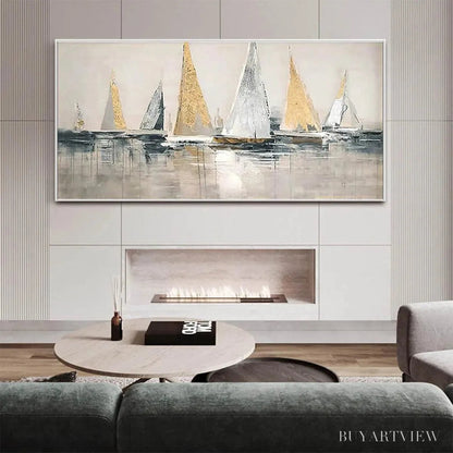 BUYARTVIEW Golden Regatta – Panoramic Sailboat Painting - image 2
