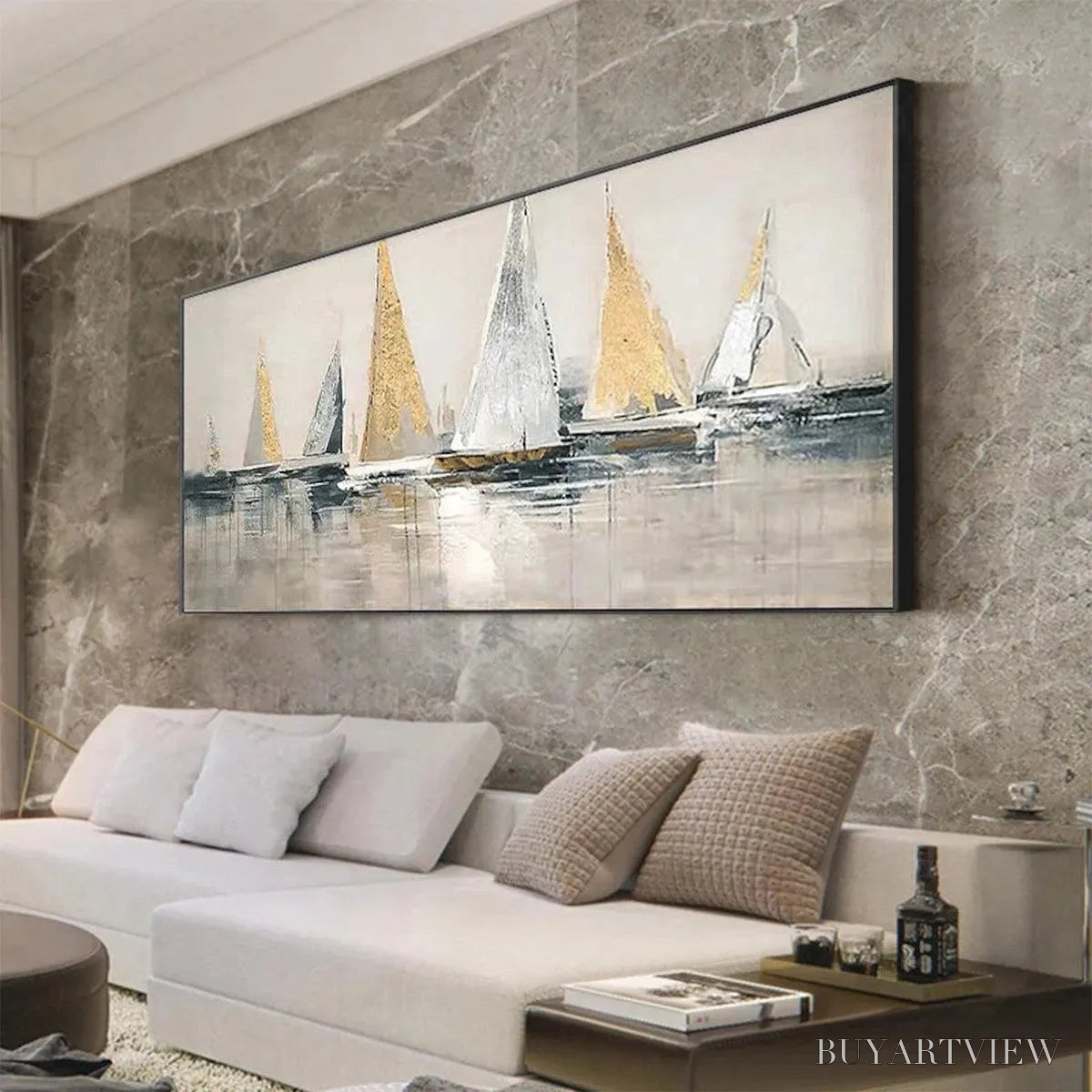 BUYARTVIEW Golden Regatta – Panoramic Sailboat Painting - image 4