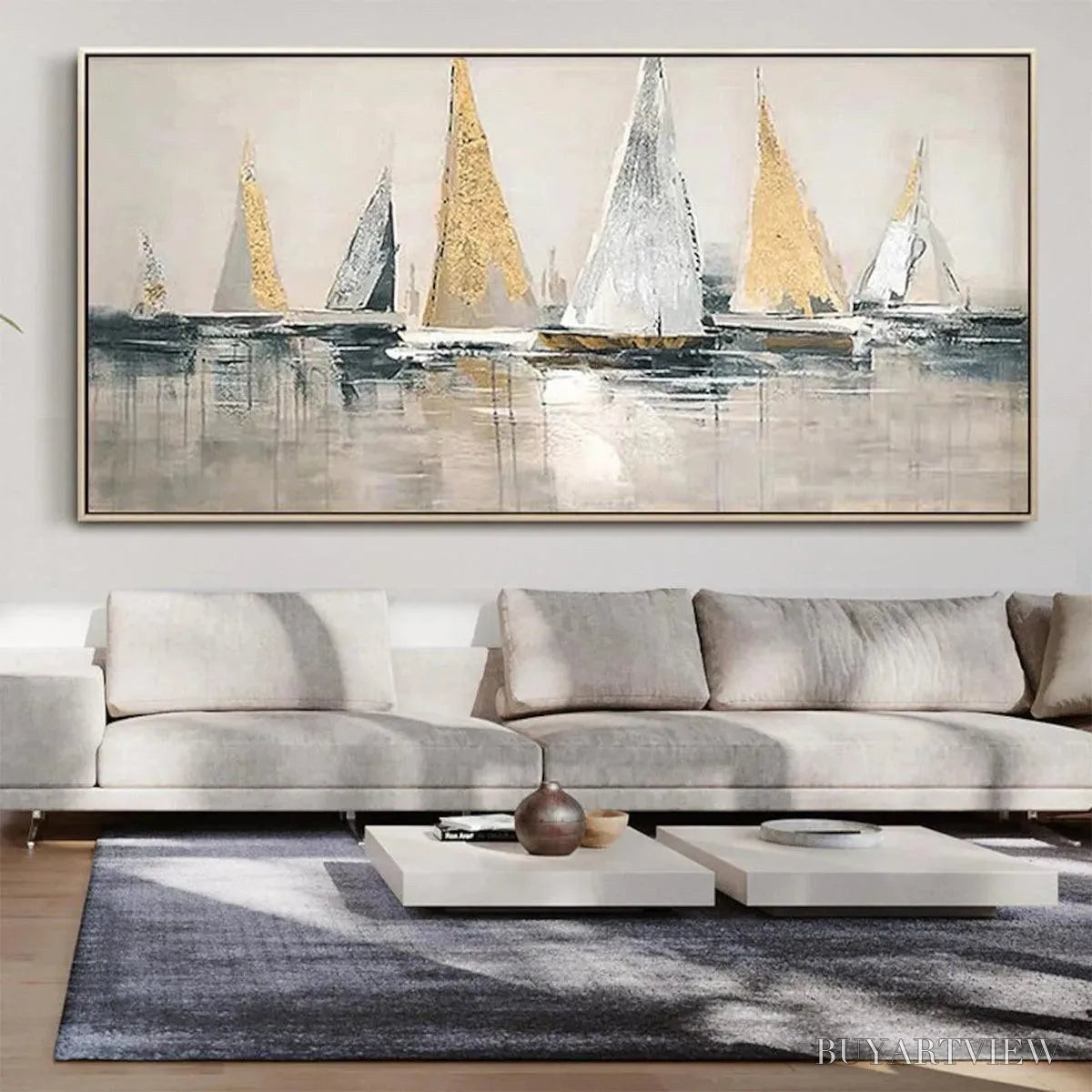 BUYARTVIEW Golden Regatta – Panoramic Sailboat Painting - image 5