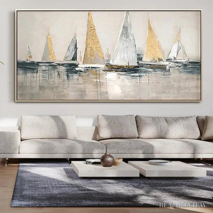 BUYARTVIEW Golden Regatta – Panoramic Sailboat Painting - image 5