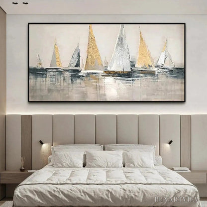 BUYARTVIEW Golden Regatta – Panoramic Sailboat Painting - image 6