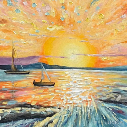BUYARTVIEW Sailing At Sunset – Vibrant Seascape Painting, Panoramic Canvas, Coastal - image 3
